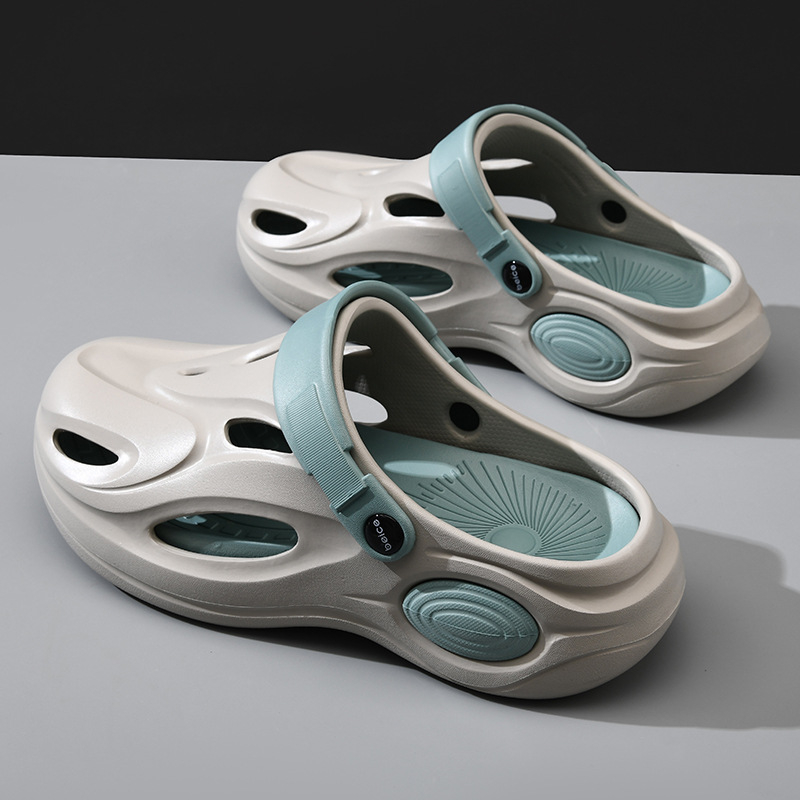 Vyriški EVA sandalai su perforacijomis, uždaryta piršto nosis, kvėpuojantys, atsparūs vandeniui, vienos dalies formavimas, kulno aukštis 3,5 cm