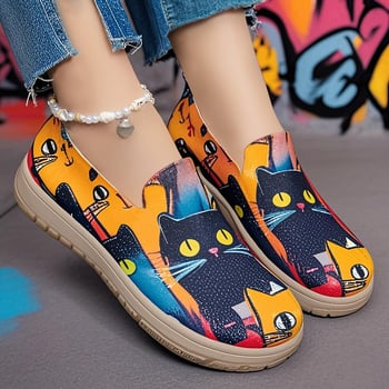 Női tavaszi slip-on vászoncipő, kerek orr, vászon felsőrész, alacsony sarok 1–3 cm, PVC talp