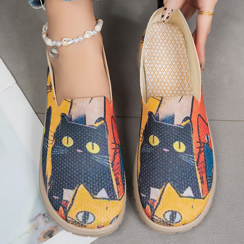 Női tavaszi slip-on vászoncipő, kerek orr, vászon felsőrész, alacsony sarok 1–3 cm, PVC talp
