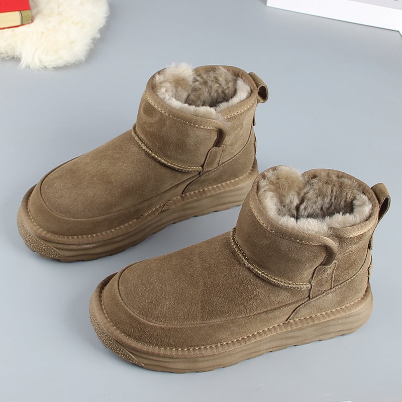 Moterų sniego batai iš nubukinės odos, vidinė avies vilnos įdėklas, gumos pada, žiemai šiluma