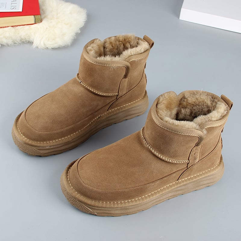 Moterų sniego batai iš nubukinės odos, vidinė avies vilnos įdėklas, gumos pada, žiemai šiluma