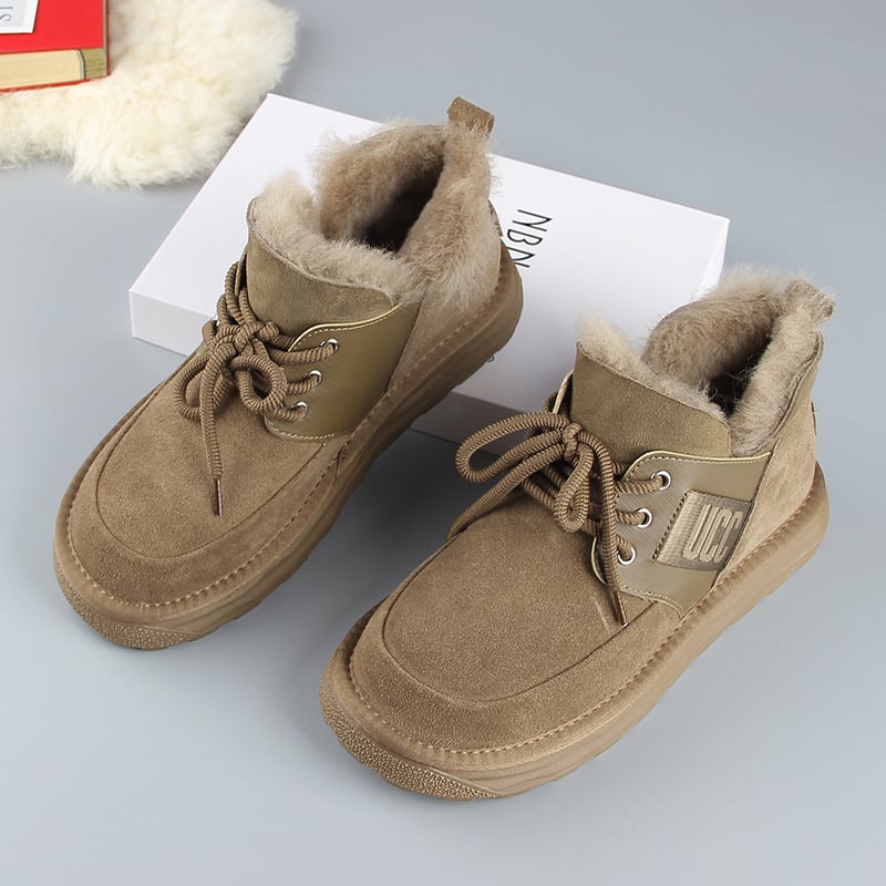 Moterų sniego batai iš nubukinės odos, vidinė avies vilnos įdėklas, gumos pada, žiemai šiluma