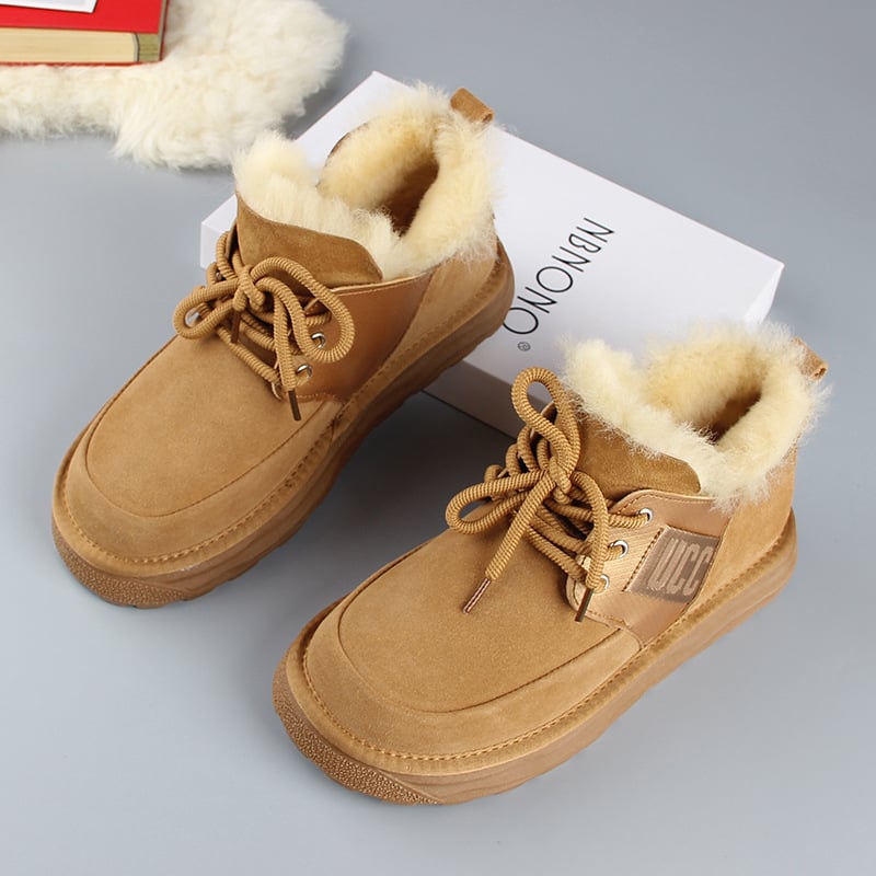 Moterų sniego batai iš nubukinės odos, vidinė avies vilnos įdėklas, gumos pada, žiemai šiluma