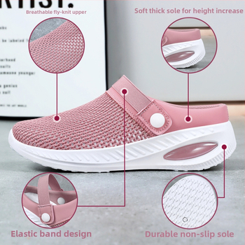 Sieviešu brīvdienu čības — poliesteres augšpuse, apaļa purngali, iekšējais materiāls: super šķiedra, zole PVC