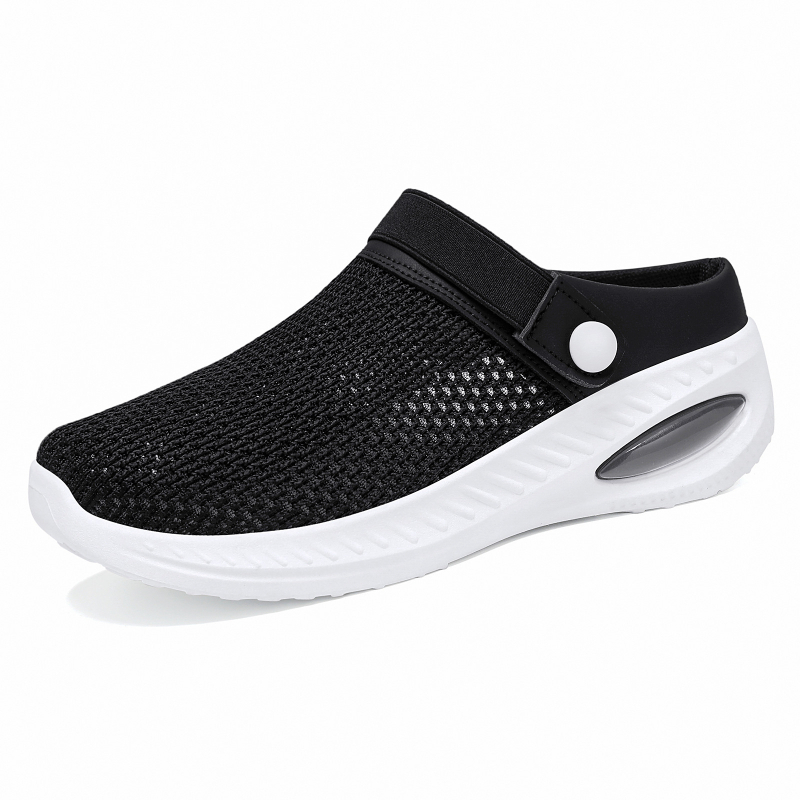 Sieviešu brīvdienu čības — poliesteres augšpuse, apaļa purngali, iekšējais materiāls: super šķiedra, zole PVC