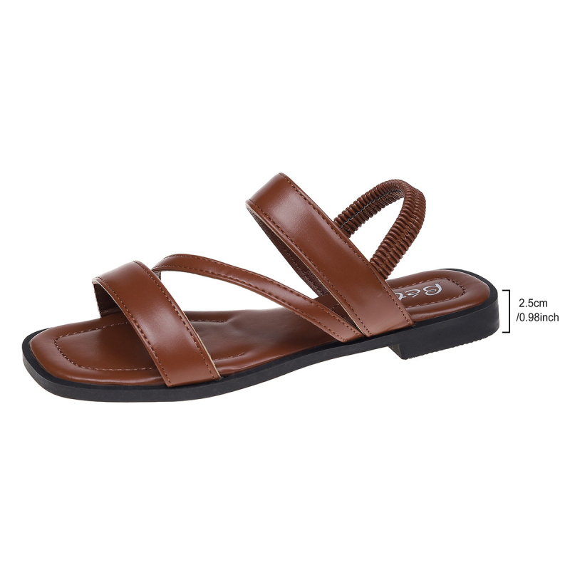 Sandalēm ar vienu siksnu, PU augšējā daļa, gumijas zolīte, pirksta forma: zivju mute, brīvā laika stils