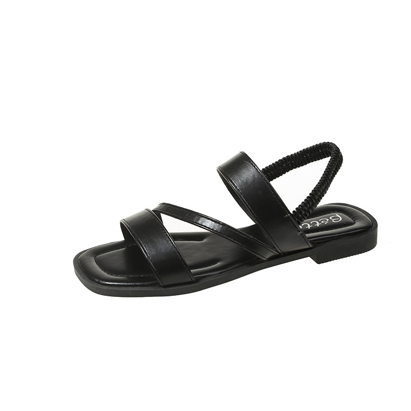 Sandalēm ar vienu siksnu, PU augšējā daļa, gumijas zolīte, pirksta forma: zivju mute, brīvā laika stils