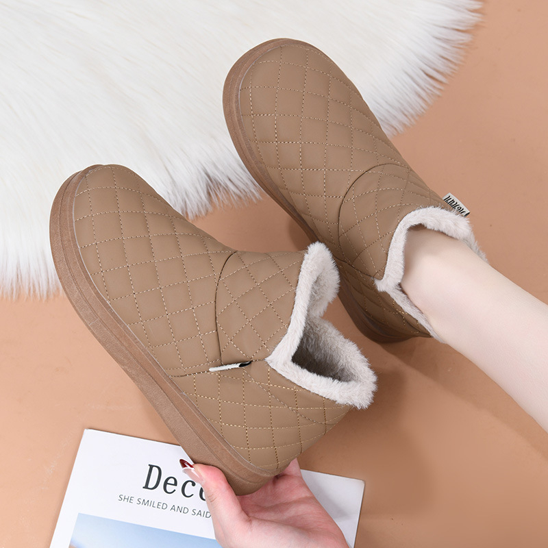 Sieviešu sniega zābaki ar pūka oderi, īss potītes augstums, pretslīdes gumijas zole (Augšdaļa: mākslīgais PU; iekšpuse: mākslīgais pūlis; Iekšējā zole: mākslīgais pūlis; Pirksta forma: apaļa)