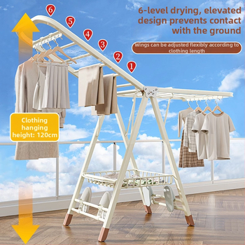 Grindų stovinti drabužių džiovyklė – dviejų stulpų, storintas anglies plienas, sulankstoma, mobilus, vidaus ir lauko balkonui, modelis 7945