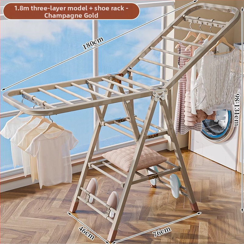 Grindų stovinti drabužių džiovyklė – dviejų stulpų, storintas anglies plienas, sulankstoma, mobilus, vidaus ir lauko balkonui, modelis 7945