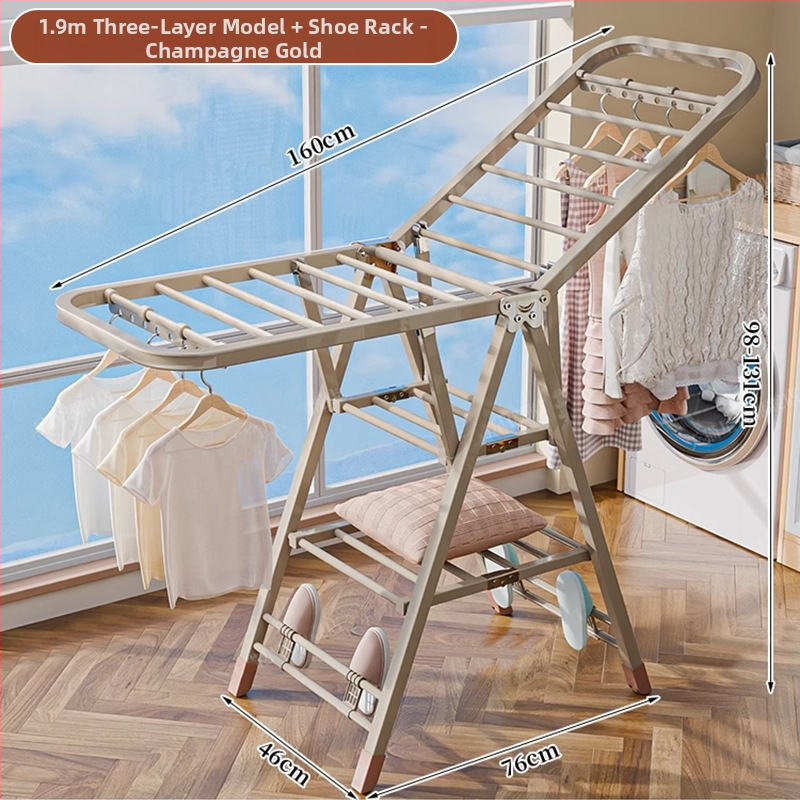 Grindų stovinti drabužių džiovyklė – dviejų stulpų, storintas anglies plienas, sulankstoma, mobilus, vidaus ir lauko balkonui, modelis 7945