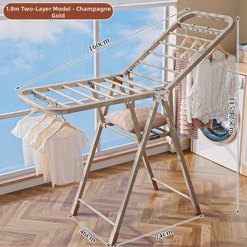 Grindų stovinti drabužių džiovyklė – dviejų stulpų, storintas anglies plienas, sulankstoma, mobilus, vidaus ir lauko balkonui, modelis 7945