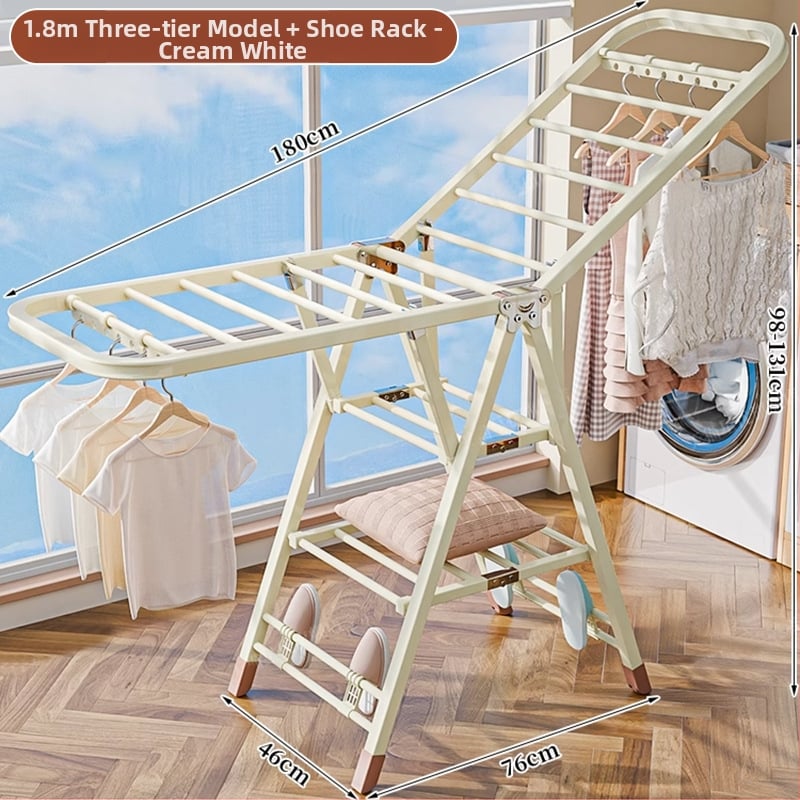 Grindų stovinti drabužių džiovyklė – dviejų stulpų, storintas anglies plienas, sulankstoma, mobilus, vidaus ir lauko balkonui, modelis 7945