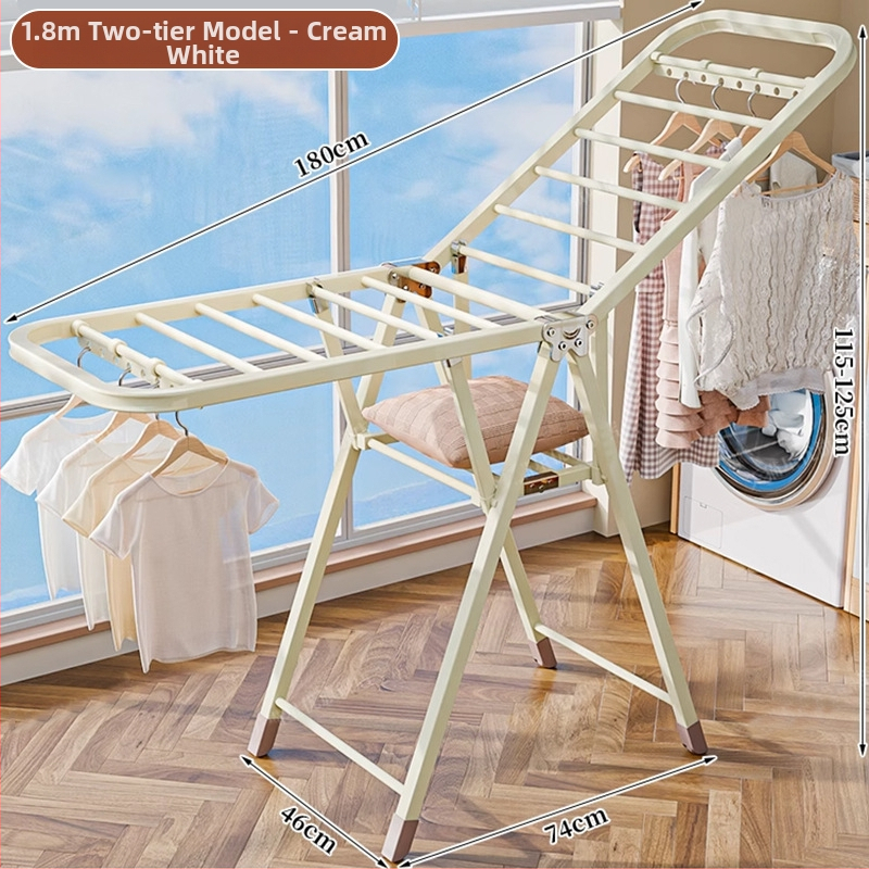 Grindų stovinti drabužių džiovyklė – dviejų stulpų, storintas anglies plienas, sulankstoma, mobilus, vidaus ir lauko balkonui, modelis 7945