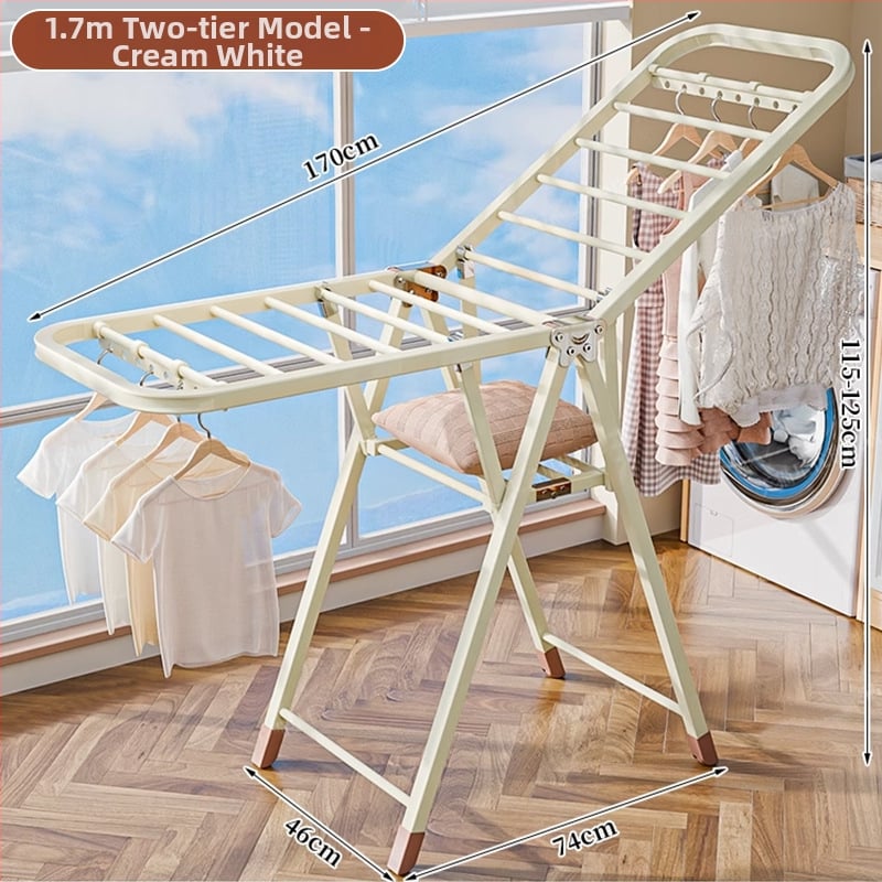 Grindų stovinti drabužių džiovyklė – dviejų stulpų, storintas anglies plienas, sulankstoma, mobilus, vidaus ir lauko balkonui, modelis 7945