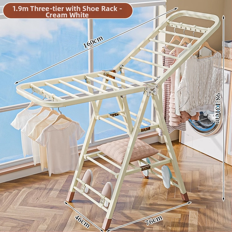 Grindų stovinti drabužių džiovyklė – dviejų stulpų, storintas anglies plienas, sulankstoma, mobilus, vidaus ir lauko balkonui, modelis 7945