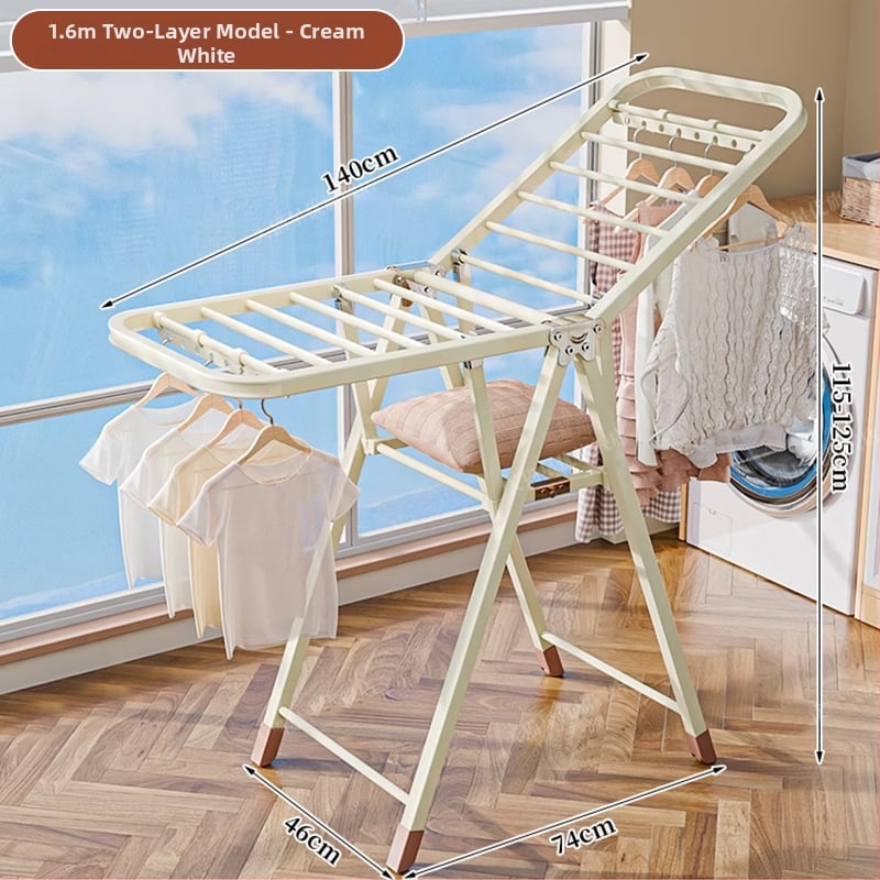 Grindų stovinti drabužių džiovyklė – dviejų stulpų, storintas anglies plienas, sulankstoma, mobilus, vidaus ir lauko balkonui, modelis 7945