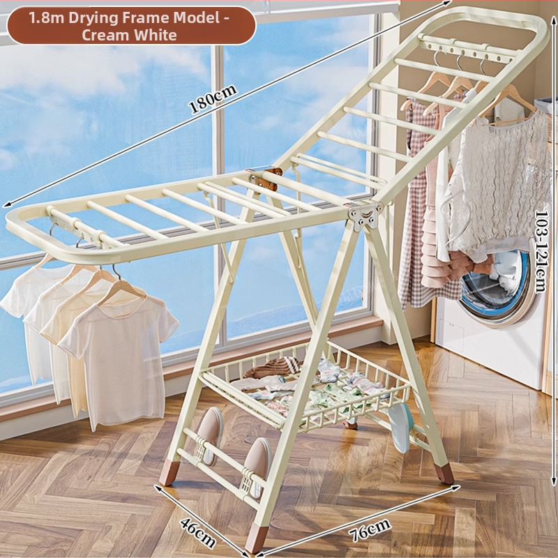 Grindų stovinti drabužių džiovyklė – dviejų stulpų, storintas anglies plienas, sulankstoma, mobilus, vidaus ir lauko balkonui, modelis 7945