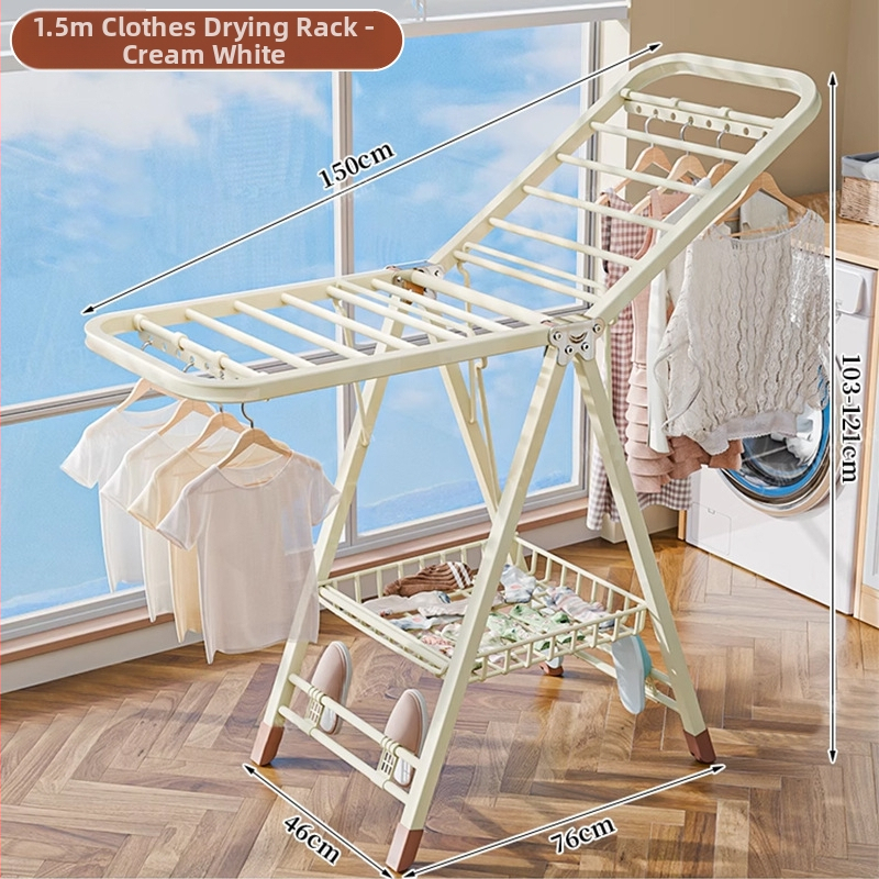 Grindų stovinti drabužių džiovyklė – dviejų stulpų, storintas anglies plienas, sulankstoma, mobilus, vidaus ir lauko balkonui, modelis 7945