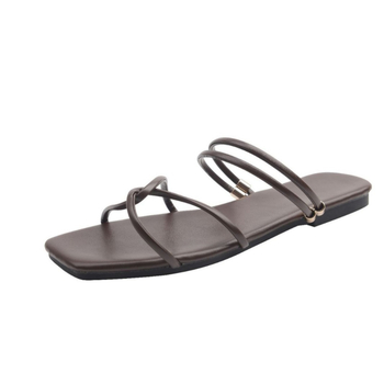 Sandales ar plakanu zoli un kvadrātveida purngalu, PU augšdaļa, PU zole, auduma odere