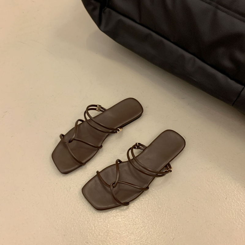 Sandales ar plakanu zoli un kvadrātveida purngalu, PU augšdaļa, PU zole, auduma odere