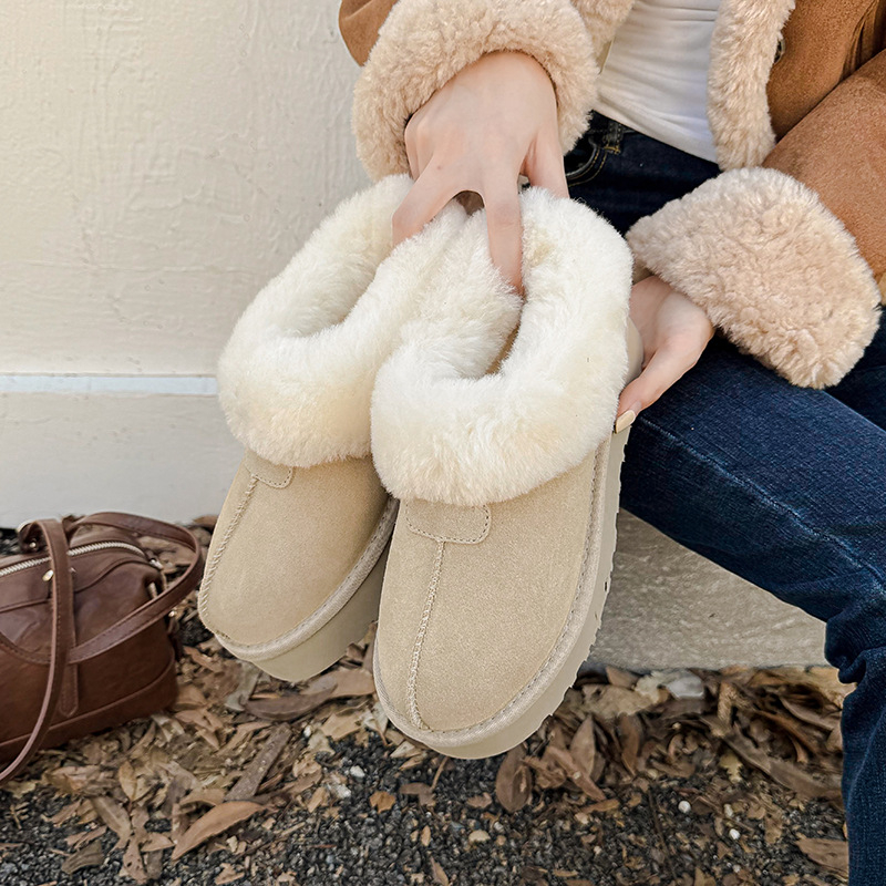 Sieviešu ziemas zābaki no īstas ādas ar bieza zole, vilnas iekšpuse, potītes augstums zemāks, 4 cm papēdis, EVA zole