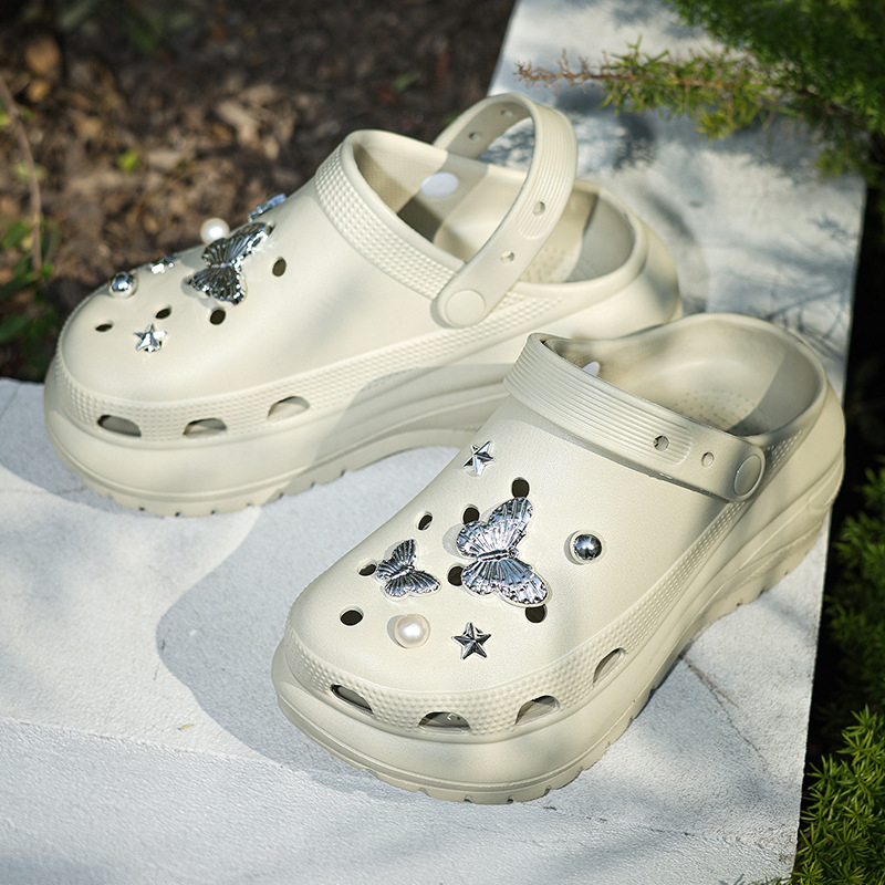 Sieviešu Crocs stila sandales, EVA augšējā daļa un EVA zole, 5 cm bieza zole, pretslīdēšana, injekcijas formēta zole