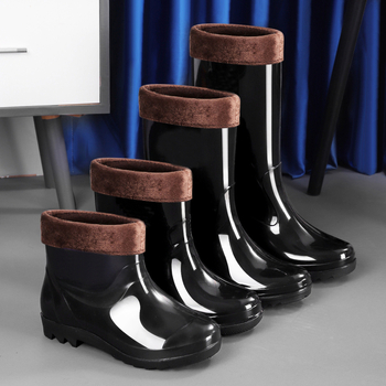 Дъждовни ботуши от PVC, високи, антихлъзгави, подплатени с пух, EVA стелка