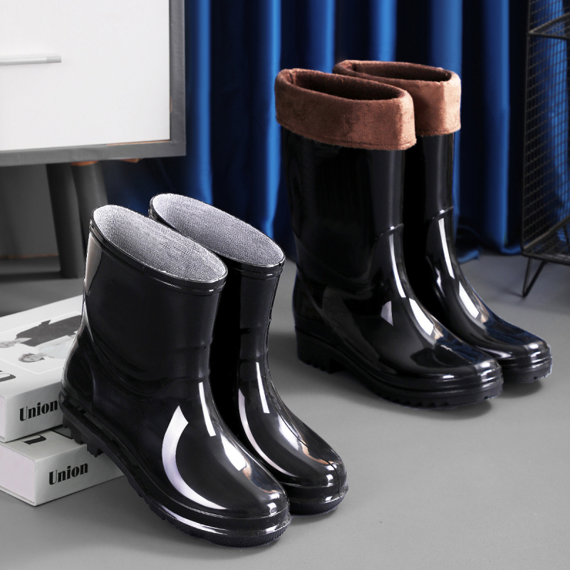 Дъждовни ботуши от PVC, високи, антихлъзгави, подплатени с пух, EVA стелка