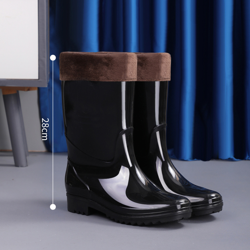 Дъждовни ботуши от PVC, високи, антихлъзгави, подплатени с пух, EVA стелка