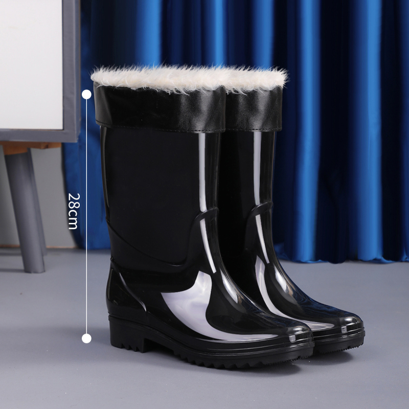 Дъждовни ботуши от PVC, високи, антихлъзгави, подплатени с пух, EVA стелка
