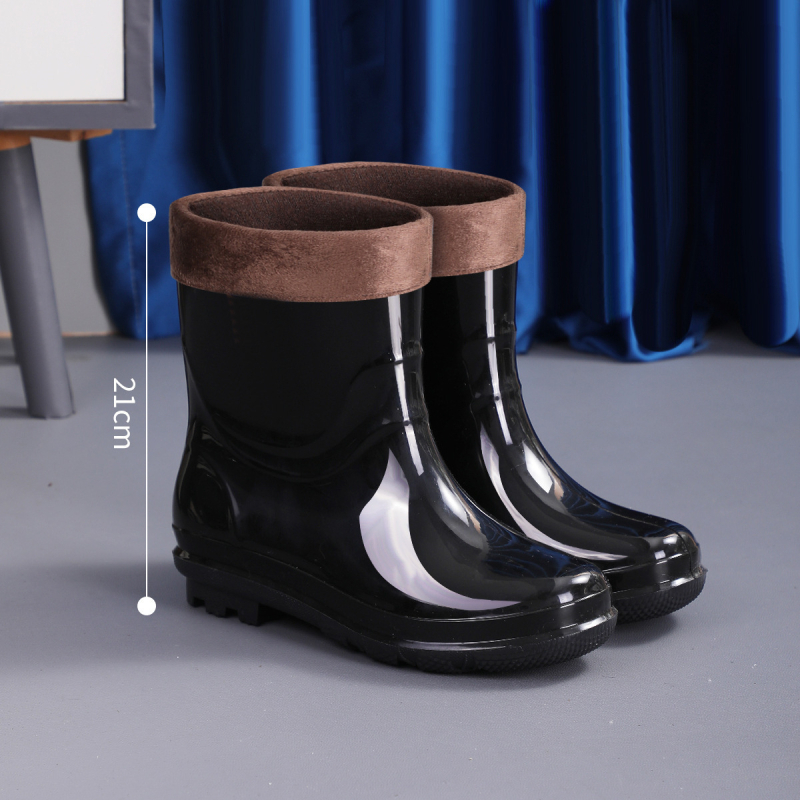 Дъждовни ботуши от PVC, високи, антихлъзгави, подплатени с пух, EVA стелка