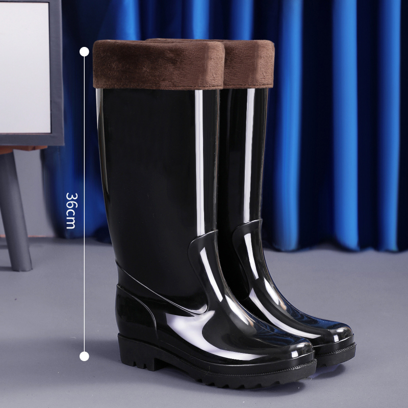 Дъждовни ботуши от PVC, високи, антихлъзгави, подплатени с пух, EVA стелка