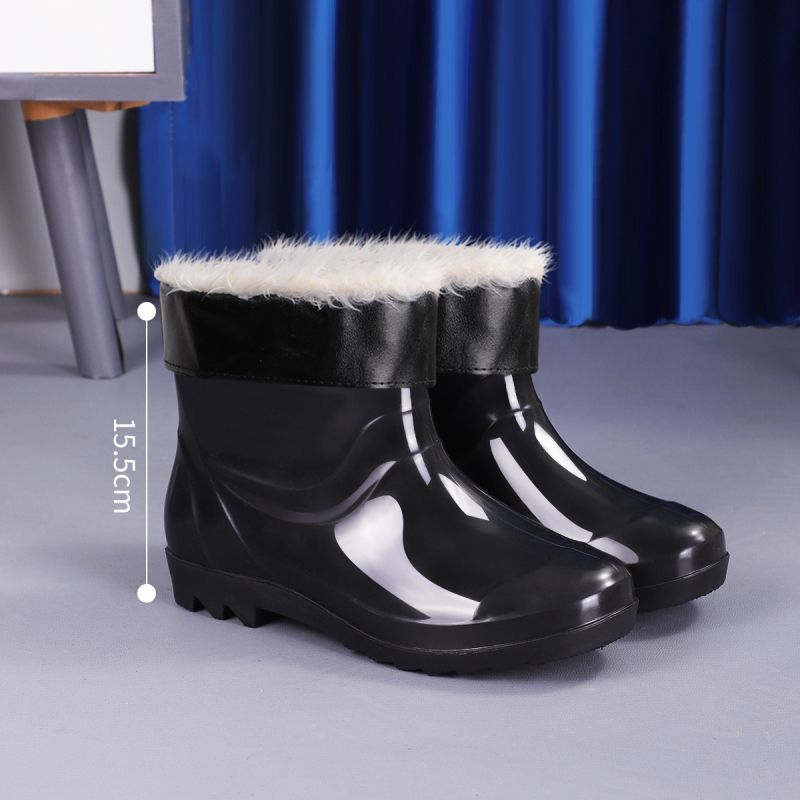 Дъждовни ботуши от PVC, високи, антихлъзгави, подплатени с пух, EVA стелка