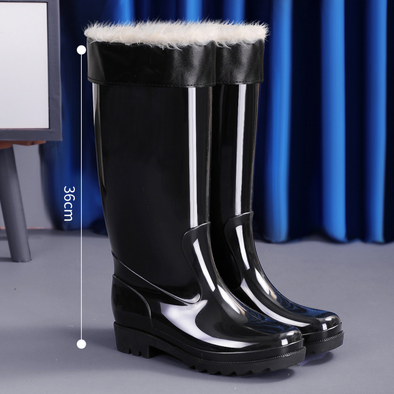 Дъждовни ботуши от PVC, високи, антихлъзгави, подплатени с пух, EVA стелка