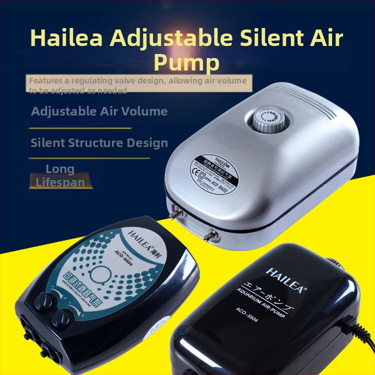 Haili dviejų galvų deguonies siurblys akvariumui su reguliuojamu oro srautu ir tylia veikla, modeliai ACO5503/6603/9610