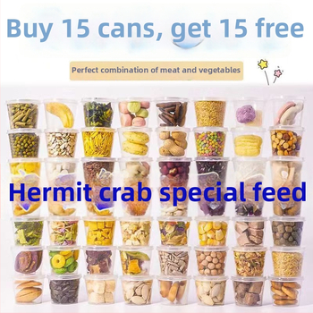 Hernetkarbi toiduk: dehüdrataeritud ja külmkuivatatud, kõrge kaltsiumi sisaldus, kuivatatud kala ja krevett, suhkruvabad kookoshelbed