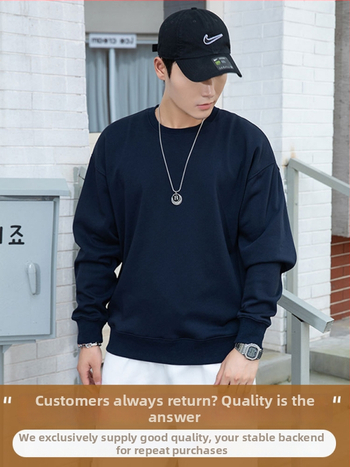 Vīriešu kokvilnas flīsa džemperis ar apaļu kaklu, garas piedurknes, brīvs piegriezums, 600 g smagums