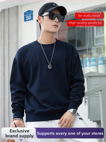 Vīriešu kokvilnas flīsa džemperis ar apaļu kaklu, garas piedurknes, brīvs piegriezums, 600 g smagums