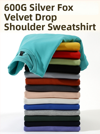 Vīriešu kokvilnas flīsa džemperis ar apaļu kaklu, garas piedurknes, brīvs piegriezums, 600 g smagums