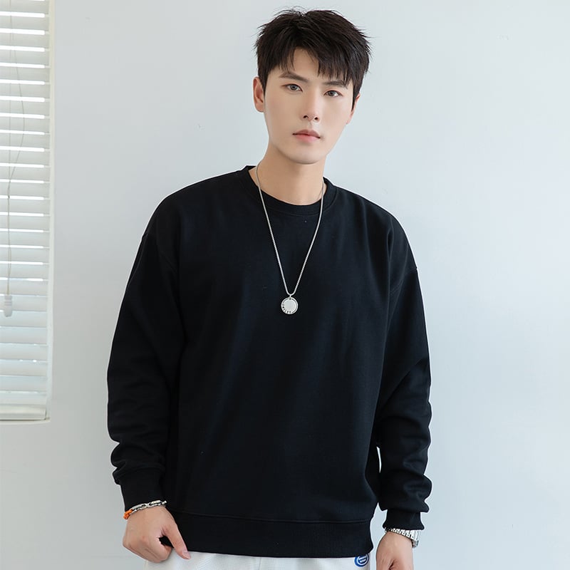 Vīriešu kokvilnas flīsa džemperis ar apaļu kaklu, garas piedurknes, brīvs piegriezums, 600 g smagums