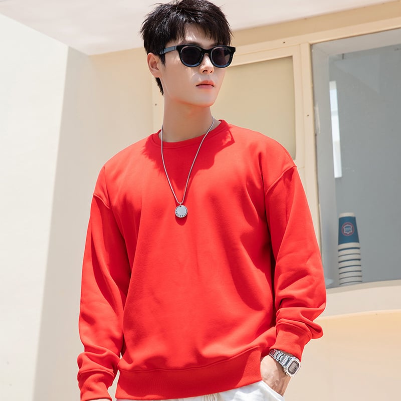 Vīriešu kokvilnas flīsa džemperis ar apaļu kaklu, garas piedurknes, brīvs piegriezums, 600 g smagums