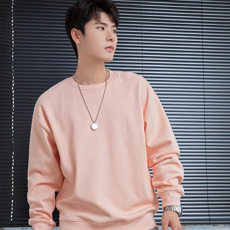 Vīriešu kokvilnas flīsa džemperis ar apaļu kaklu, garas piedurknes, brīvs piegriezums, 600 g smagums