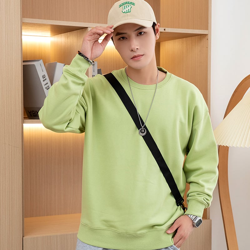 Vīriešu kokvilnas flīsa džemperis ar apaļu kaklu, garas piedurknes, brīvs piegriezums, 600 g smagums