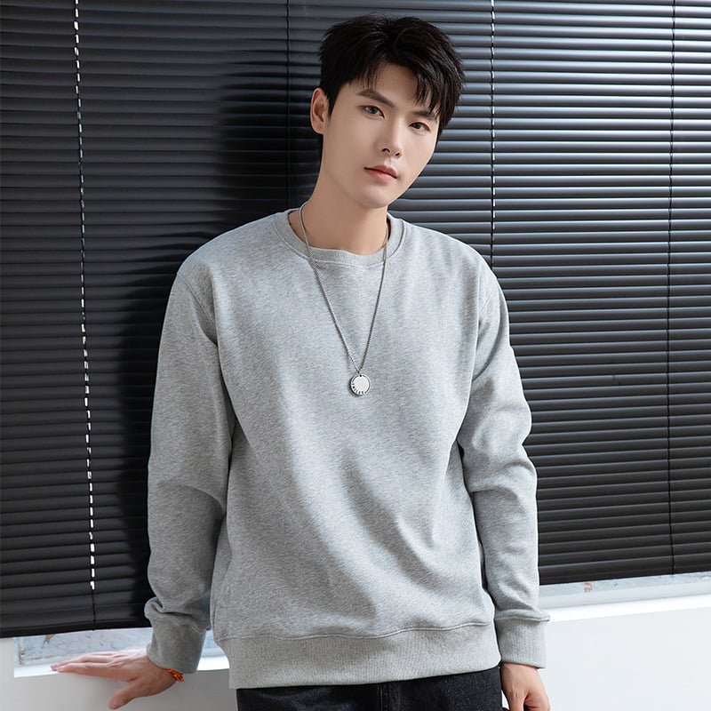 Vīriešu kokvilnas flīsa džemperis ar apaļu kaklu, garas piedurknes, brīvs piegriezums, 600 g smagums