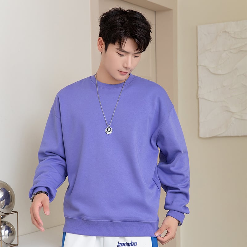 Vīriešu kokvilnas flīsa džemperis ar apaļu kaklu, garas piedurknes, brīvs piegriezums, 600 g smagums