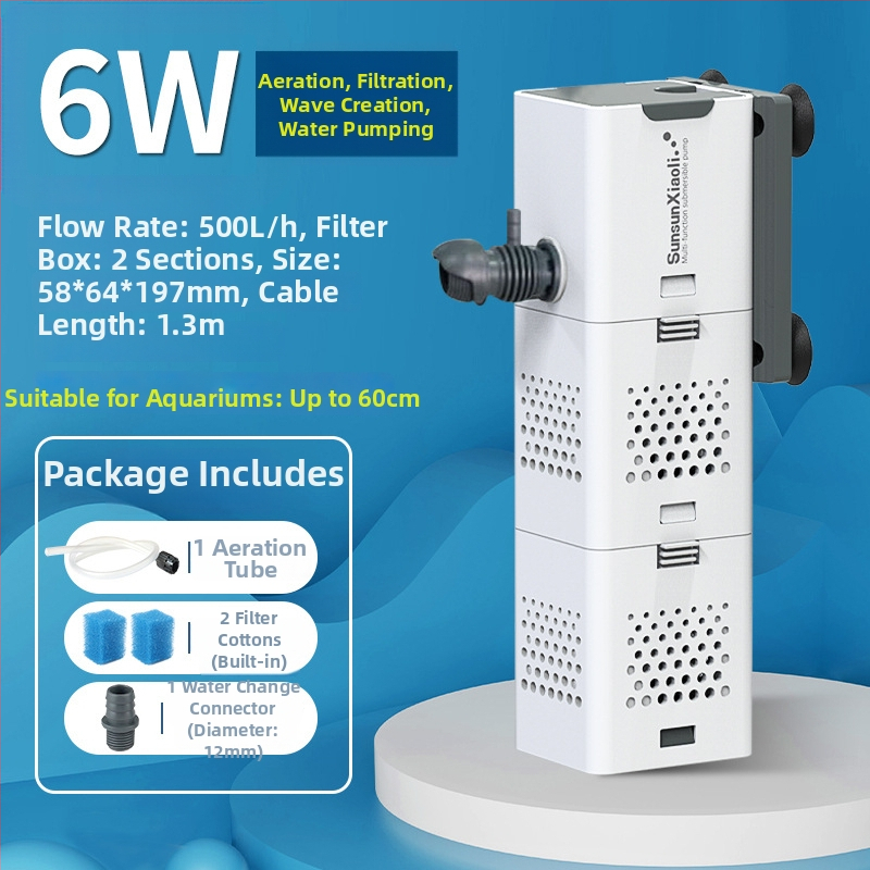 Akvariumo filtras viskas viename su integruotu siurbliu ir deguonies tiekimu; Medžiaga: Plastikas