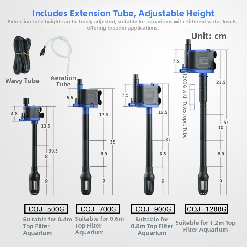 Trys į vieną akvariumo siurblys su filtravimu ir aeracija; plastmasinis korpusas; vertikalus sienos montavimas