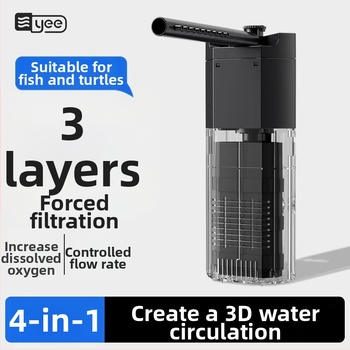 Trys viename akvariumo filtras su potopiamu siurbliu, plastmasinis korpusas, filtro medžiaga