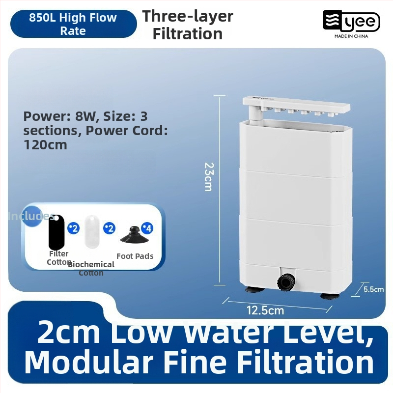 Yee филтър за костенурков аквариум – долно засмукване, 3-в-1 циркулационна помпа, филтърна касета, пластмасов корпус